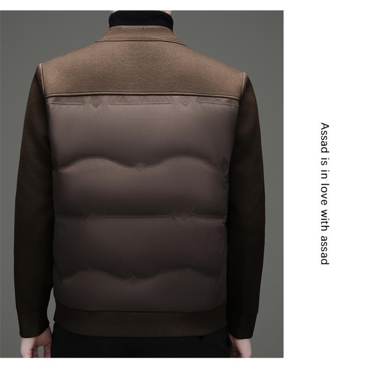 Men's Warm Lapel Duck Down Jacket - Tencel Knit Patchwork for Middle-Aged and Young