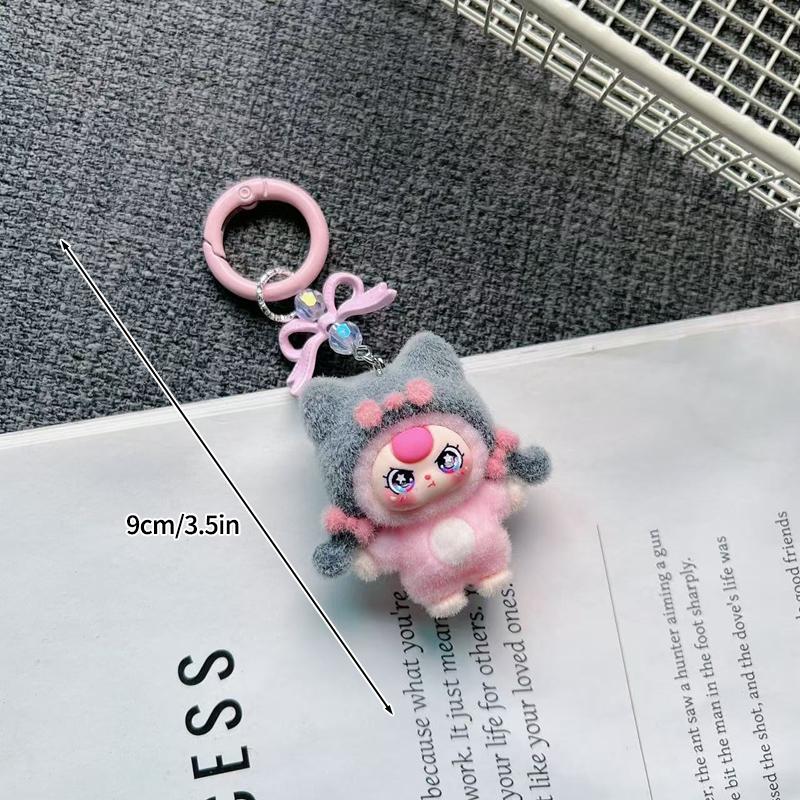 Baby Mini Three Flocking Keychain Trendy Figures Key Chain Cute Kawaii Dora Wendy Doll Keyring Bag Charms Christmas Gifts