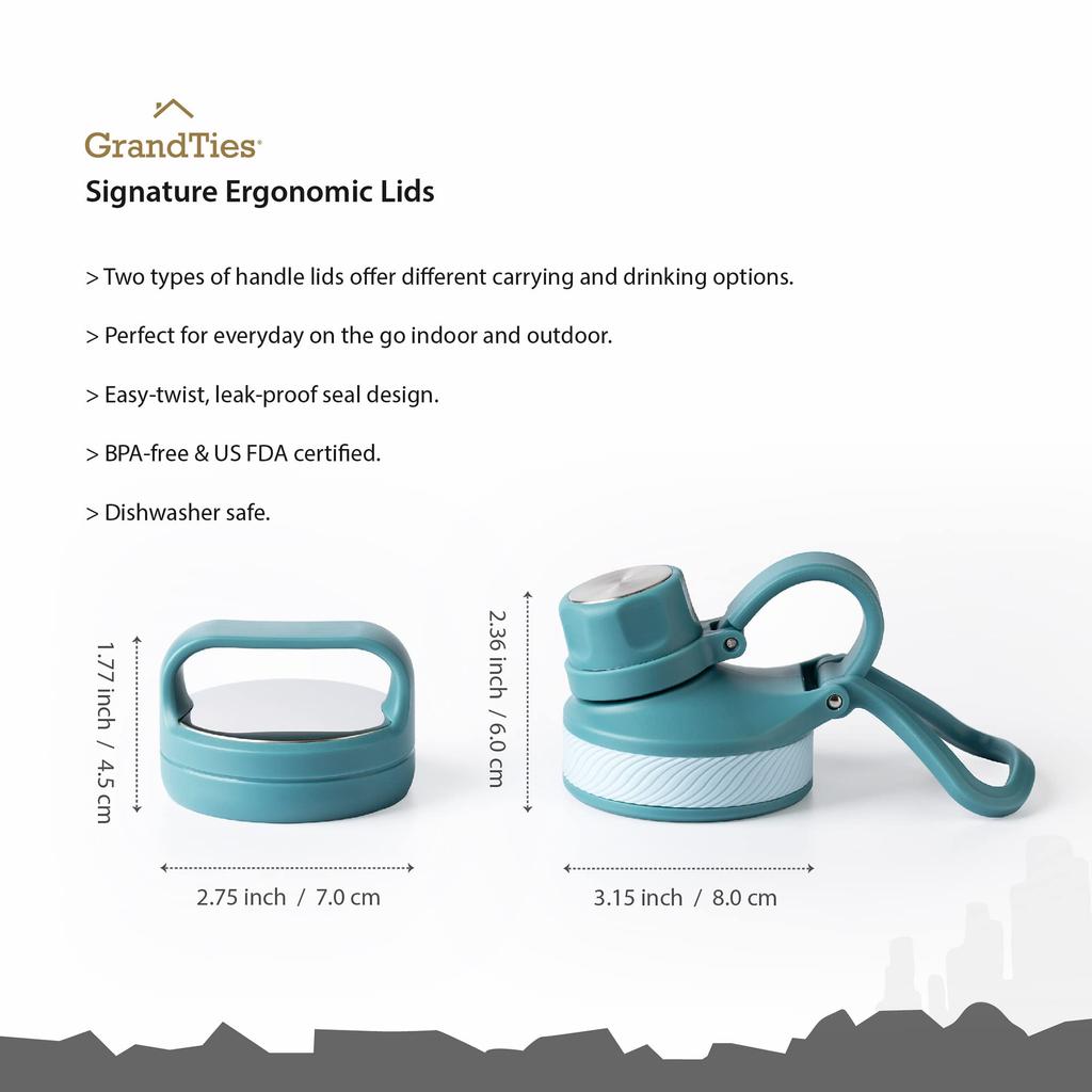 GRANDTIES Premium Vacuum Insulated Stainless Steel Wide Mouth Water Bottle, 946ml, Available In 9 Colors, Includes Two Lids & Easy-to-Clean Large