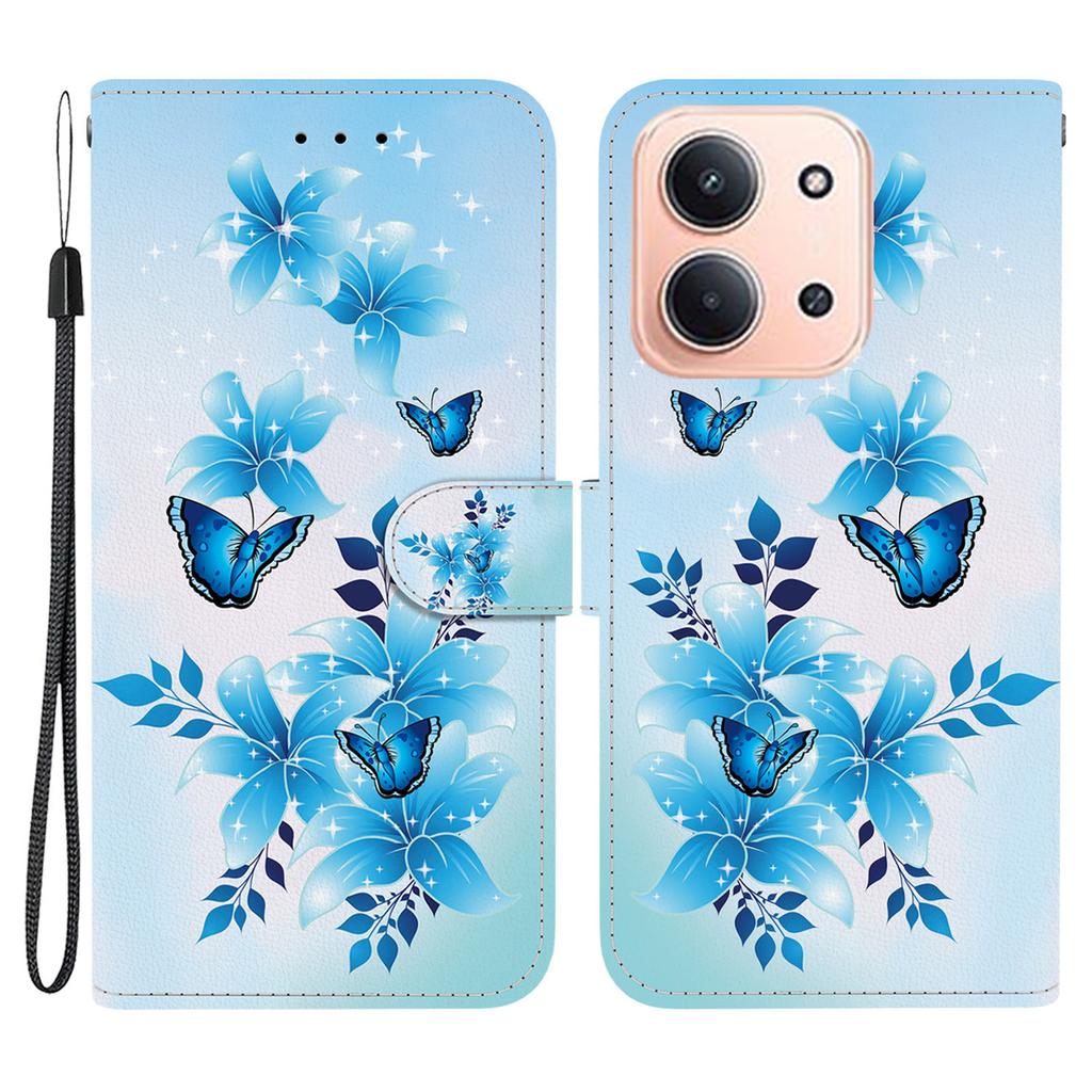 Pro Xiaomi Redmi 15C 5G (EU) (173 mm)/15C 4G (EU) (173 mm) Pouzdro Vzorový Potisk Kožená Peněženka Kryt na Telefon s Šňůrkou