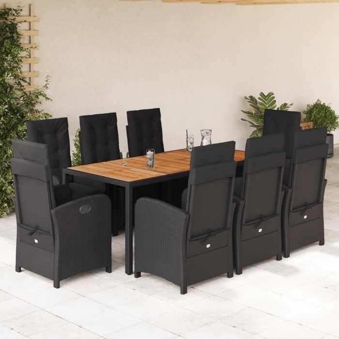 VidaXL Ensemble à Manger de Jardin avec Coussins 9 pcs, Table et Chaises avec Dossier et Repose-pied Réglables, Meubles 3212479