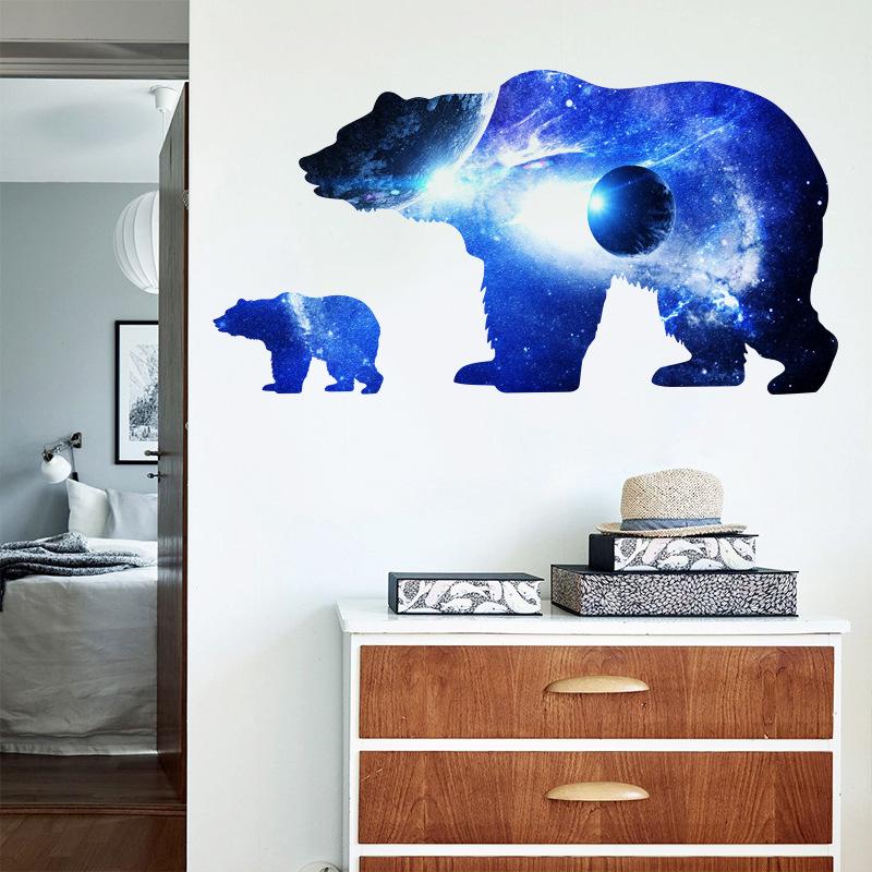 Universe Starry Sky Planet Bear Silhouette Wall Stickers Children Living Room Decoration Painting