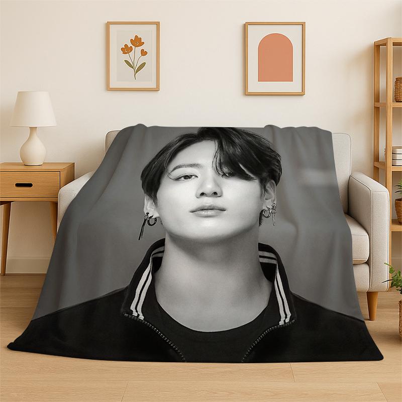 Famous B-BTS Jeon Jung Kook JK Kpop Soft Flannel Throw Blanket,Warm Cozy Blanket for Bed,Couch,Sofa,Bedroom,Living Room,Camping