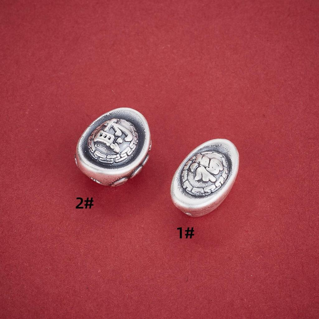 S999 Sterling Silver Chinese Ingots Spacer Beads 3D Fu Cai for DIY Bracelets & Necklaces.