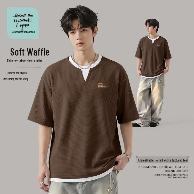 JEANSWEST LIFE Men s Faux Two-Piece Short Sleeve T-Shirt 2XL