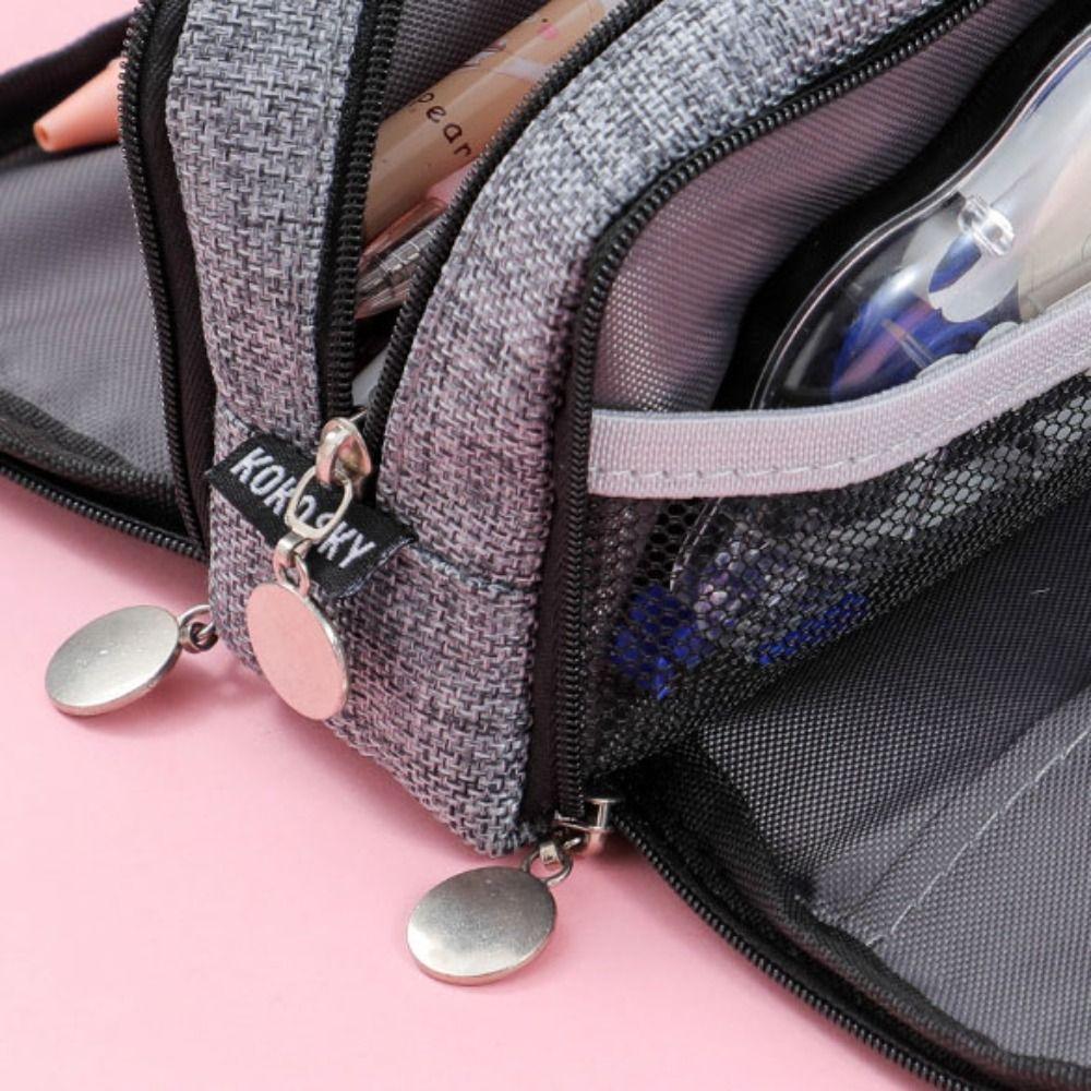 Zipper Pen Case 3 Compartment Pencil Pouch Portable Pencil Bag  Office