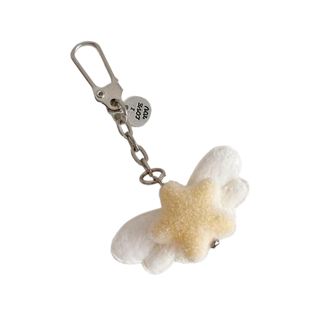 Fuzzy Flocking Star Keychain with Angel Wing Pendant Soft Stylish Fashionable Accessory For Phone Keys Bag Gift