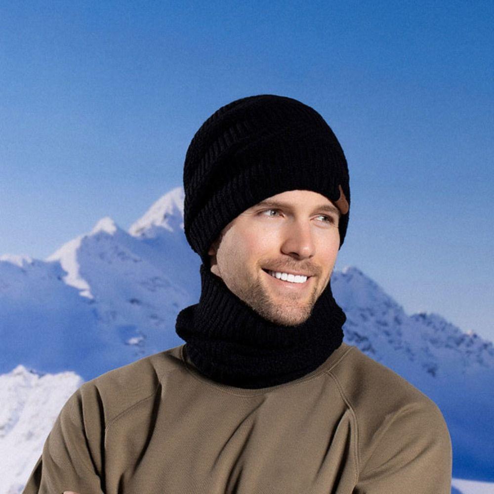 3pcs Warm Hat Scarf Gloves Set Solid Color Winter Beanie Hat Hiking Thermal Knit Cap  Cold Weather