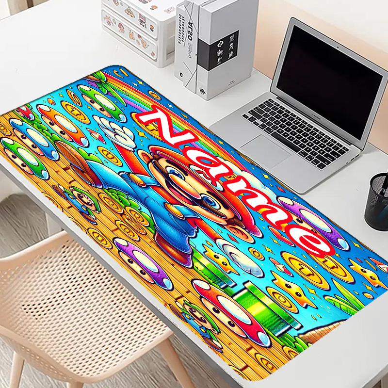 Custom Name Personalized Super Mario Pattern Mousepad, Laptop PC Desk Mat, Decorative Desk Mat for Home Keyboard Pad Gift