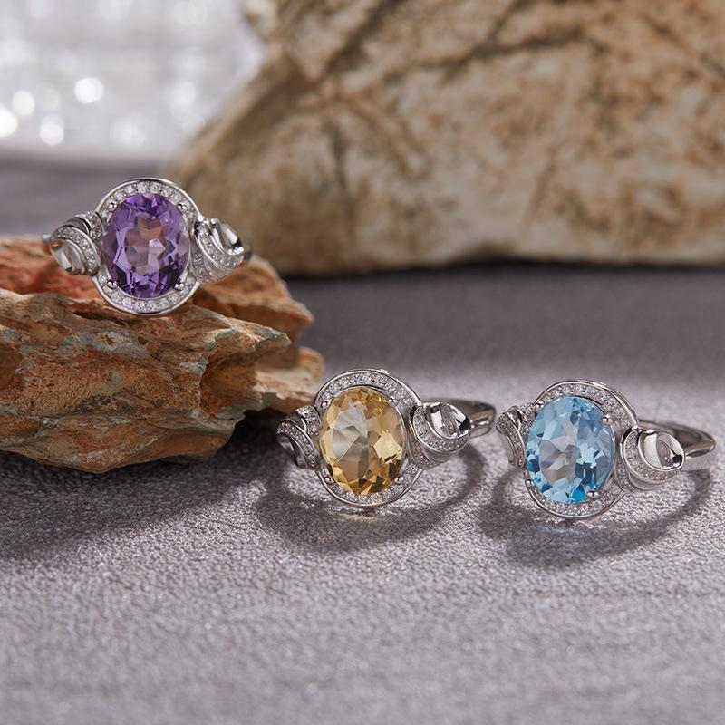 S925 Sterling Silver Natural Topaz Citrine Color Treasure Ring Women'S Earrings Jewelry