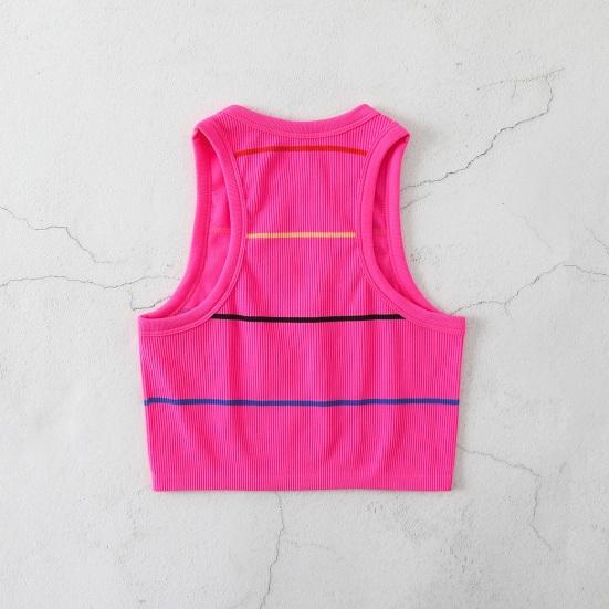 Damen Gestreiftes Tanktop Ärmellos Rundhalsausschnitt Slim Fit Weste Sommer Gerippt