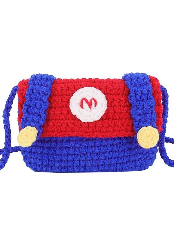 Mario Knit Mini Bag For Girls With Cartoon Phone Pocket Soft Wool Material For Daily Use