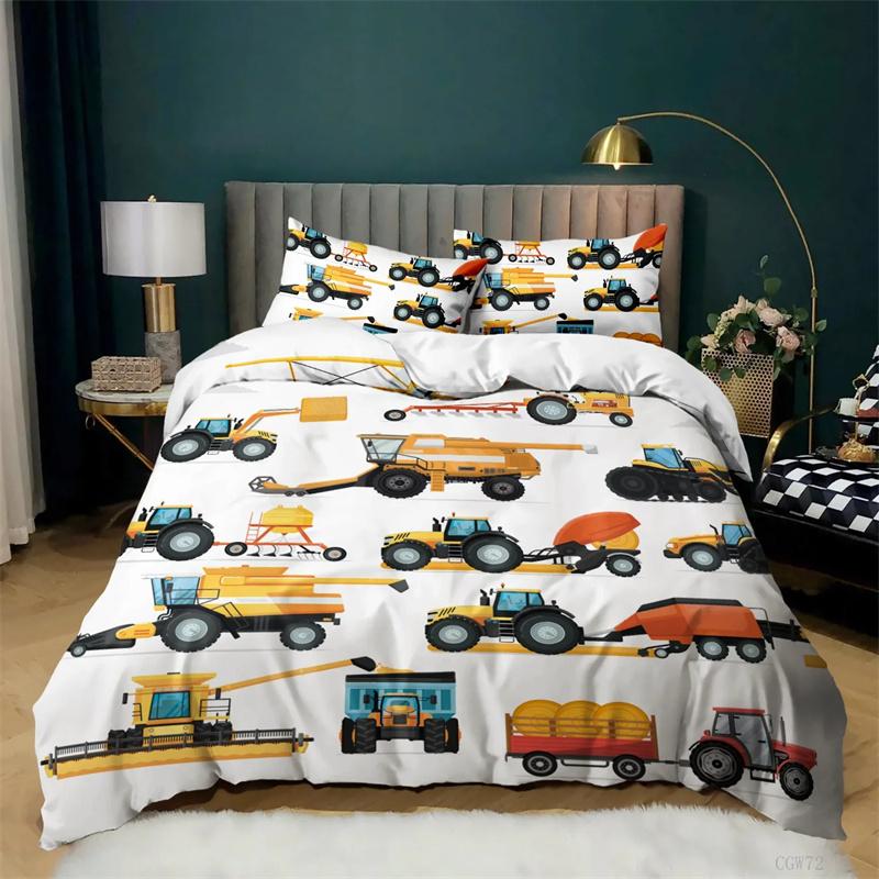 Kids Excavator Tractor Truck for Children Boys Girls Bedroom Decor Construction Vehicle Cartoon Duvet Cover Crane Quilt Cover