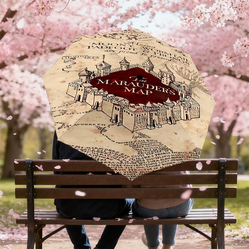 1PC MARAUDER'S MAP Umbrella-8-Rib Reinforced, Automatic Open, Lightweight & Durable, Cute Fashion Accessory for Outdoor, D2615