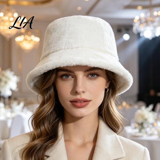Fuzzy Bucket Hat for Women Plush Hat, Winter Warm Fisherman Cap, Cozy Soft Comfortable Skin Friendly Head Gear Fluffy Faux Fur Autumn Daily