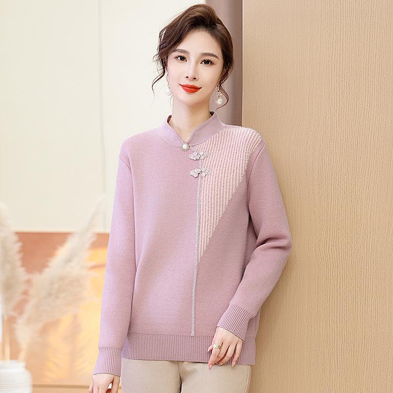 Mom's Winter Velvet Sweater: National Style Warm Base Layer for Middle-Aged & Elderly Women