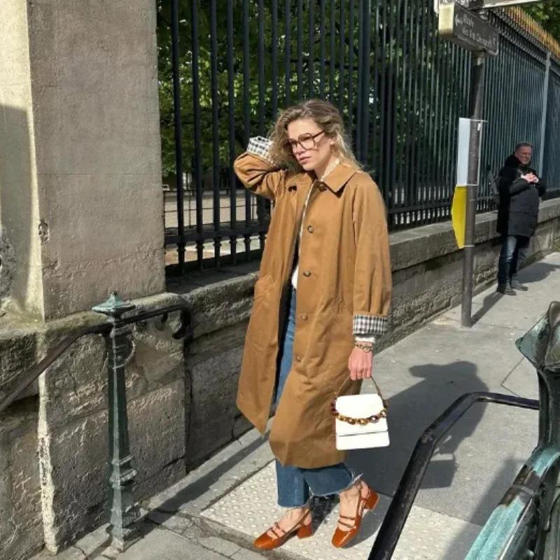 Women's European and American Style Lapel Single-Breasted Trench Coat - Workwear Inspired Fashion Jacket