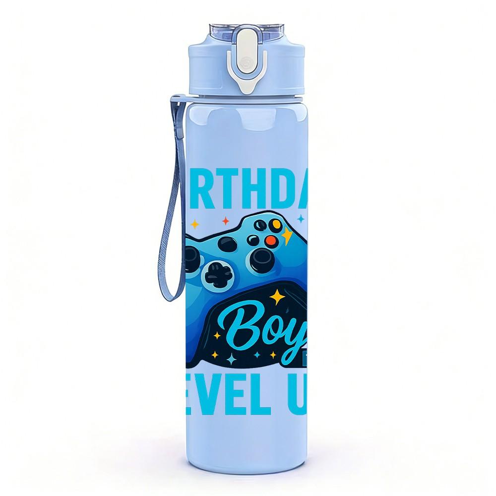 1PC Birthday Boy Level Up Game Pad 750ml Color Plastic Sports Water Bottle Leakproof Flip Straw Lid Suitable for Sports Office Home Use