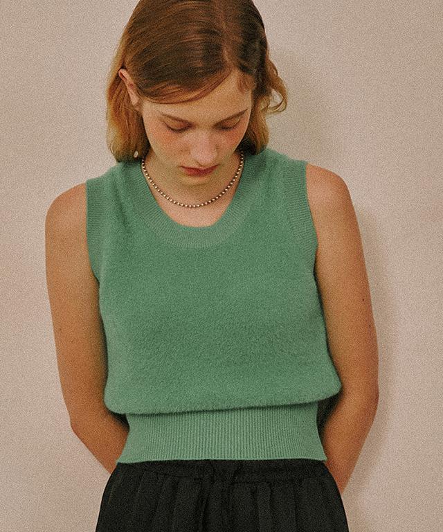 RONRON Hairy U Neck Knit Vest Green