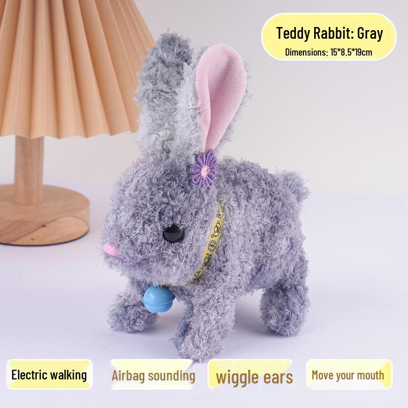 Plush Interactive White Rabbit Toy - Walking, Talking, Ear-Wiggling, Mouth-Moving Long-Haired Pet Simulation.