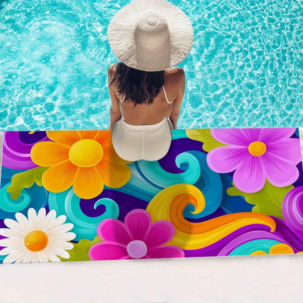 1pc Colorful Floral & Swirls Design Beach Towel - Quick-Dry Soft Microfiber, Lightweight & Durable for Beach, Travel, Swimming