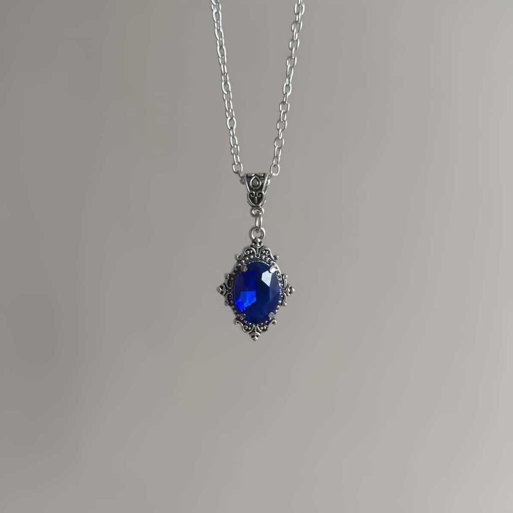 Collana Ciondolo Rubino Vittoriano per Donna con Catena in Lega e Pietre Preziose Eleganti per Feste