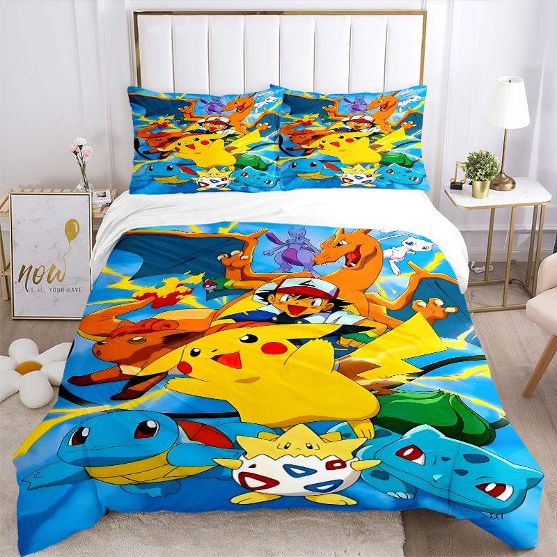 3pcs Pokemon, Pikachu Bedding Set: Perfect for Bedroom or Guest Room. Soft and Comfortable with No Core Included yy251010114