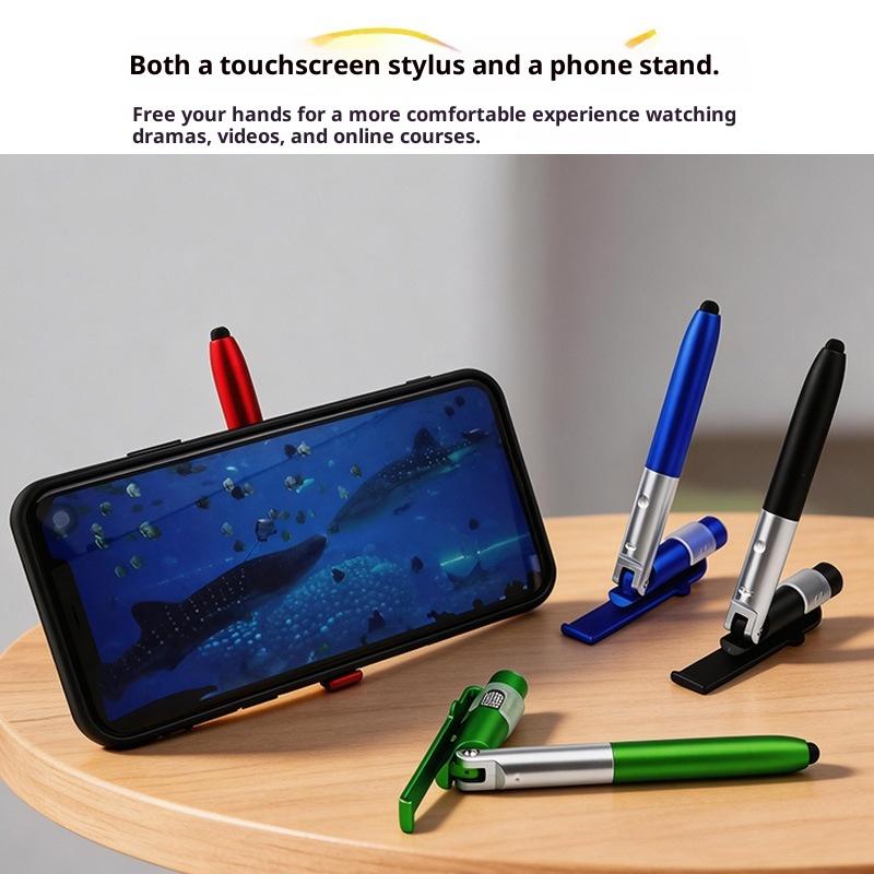 4 In 1 Folding Multifunction Pen With Led Light Touch Screen Stylus Phone Stand For Writing Office Student Stationery Supplies