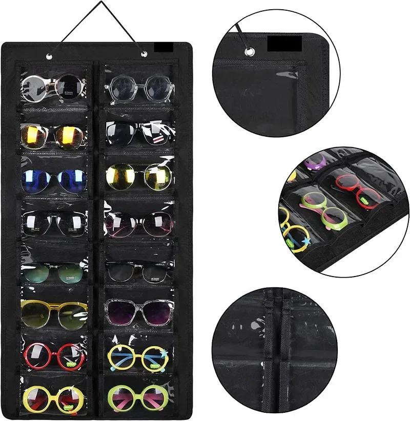 16-Compartment Felt Eyewear Stand, Suitable for Sunglasses, Display Rack, Hanging Pouch, Wall-Mounted Storage Pocket Organizer