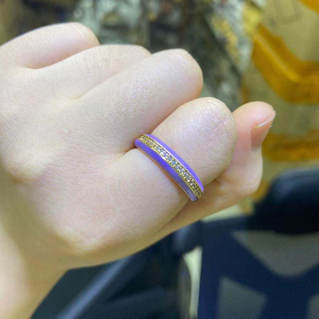 18K Gold Plated Brass Gold Color Cute Ring For Women Multi Color Rainbow Zircon Dripping Oil Female Wedding Accessories