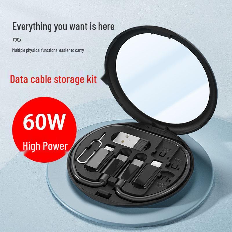 Multifunctional 60W PD Fast Charging Cable & Storage Box with Phone Stand - Portable Travel Set