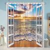 Simulation Window Beach Forest Outdoor Shower Curtain Tropical Seaside Landscape Bohemian Cloth Hanging Curtains Bathroom Decor