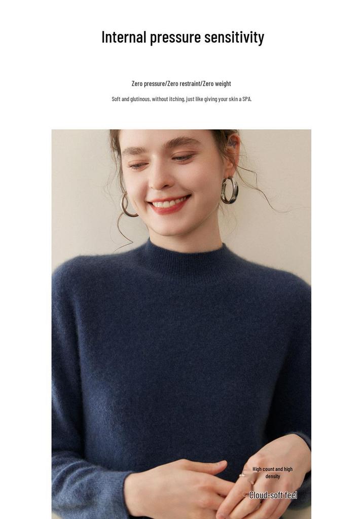 Women's Pure Cashmere Semi-High Neck Sweater - Autumn/Winter High-Quality Knit Base Layer
