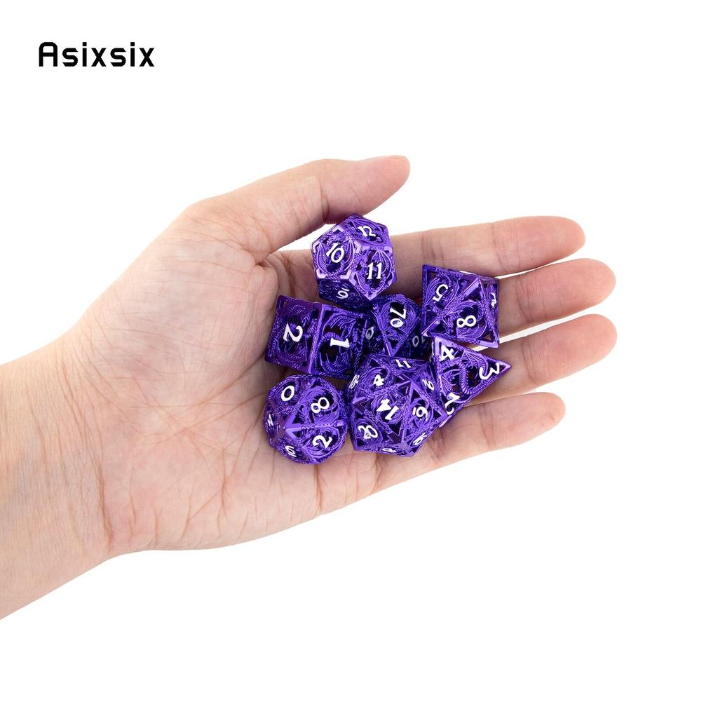 7 Pcs Purple White Dragon Metal Dice Hollow Metal Polyhedral Dice Set Suitable for Role-Playing RPG  Board Game Card Game