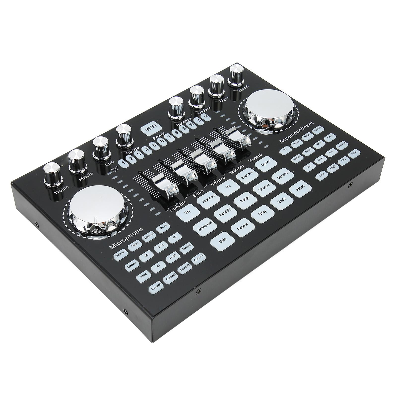 

Звуковая карта Live Sound Card с большой ручкой Bluetooth 5.0 DSP шумоподавлением HiFi Mini Sound Mixer с RGB подсветкой чёрный