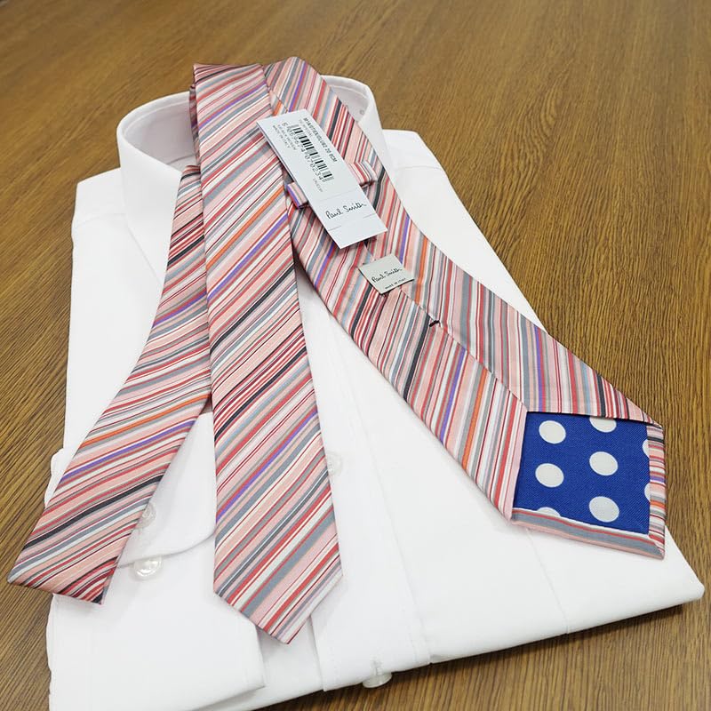 Paul Smith Necktie, 8cm wide, Striped, PinkGray Multi-stripe [Used]