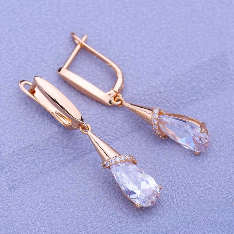 LSOOYH Clip Ohrringe Rose Gold Farbe Mode Ohrring Für Frauen Zirkonia Hohl Hoop Lange Tropfen Ohrringe Schmuck