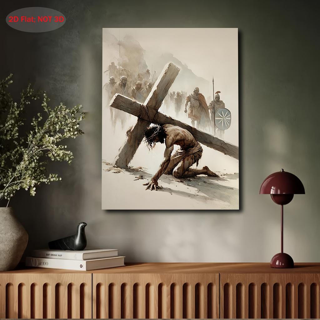 Canvas Painting, Stations of The Cross Jesus Falls Christian Wall Art Catholic Art Modern Christian Art Passion of Christ Lenten Decor, Holiday Gift