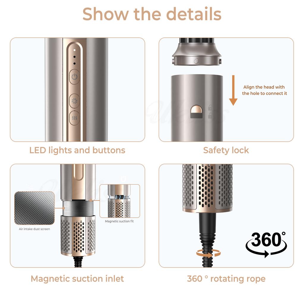 Hair Dryer Brush 6 In 1 Hot Air Brush Blow Dryer Brush In One with Volumizer Detachable Styler for Straightening Hair Curling