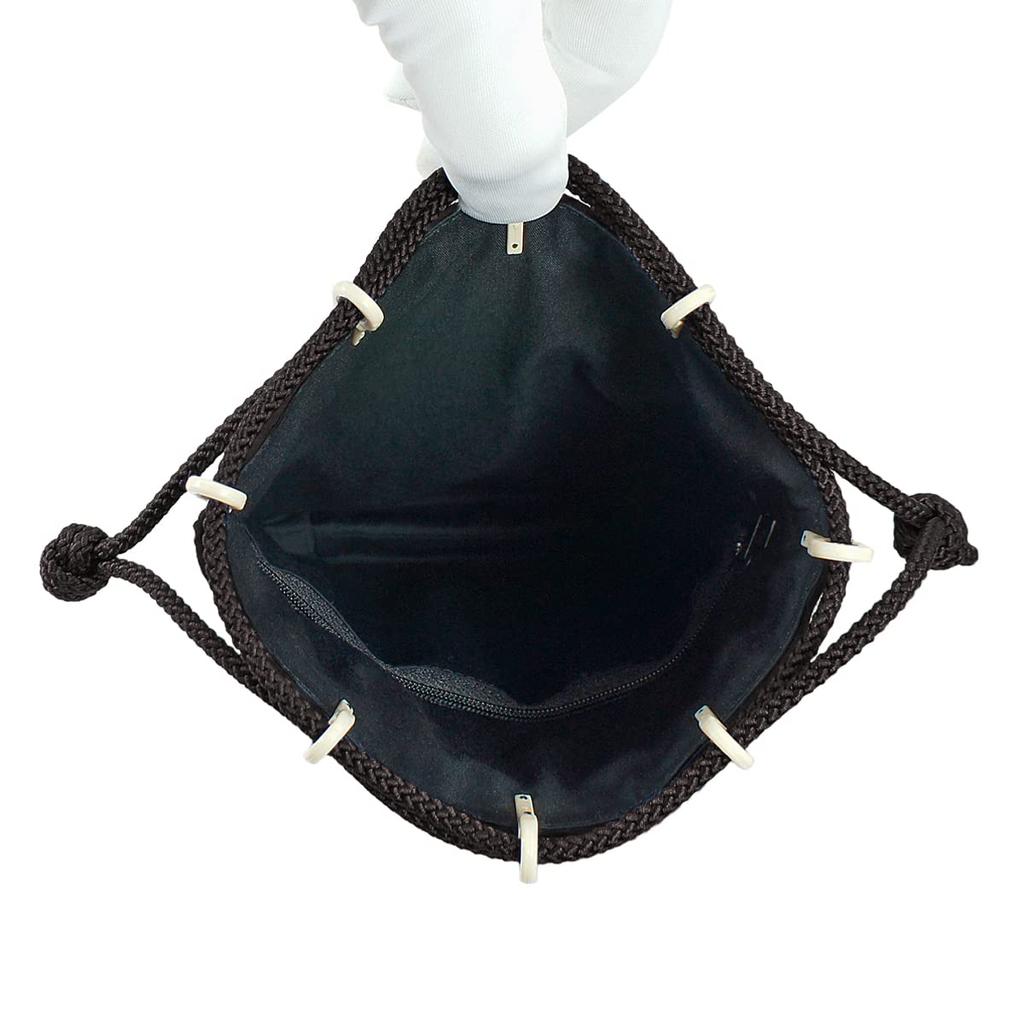 Inden Drawstring Bag with Silk Deerskin Black with White Crane and Turtle [Inden-ya] Gusset, Cord, Leather, Lacquer, Pattern, 3005-11-052 (Custom