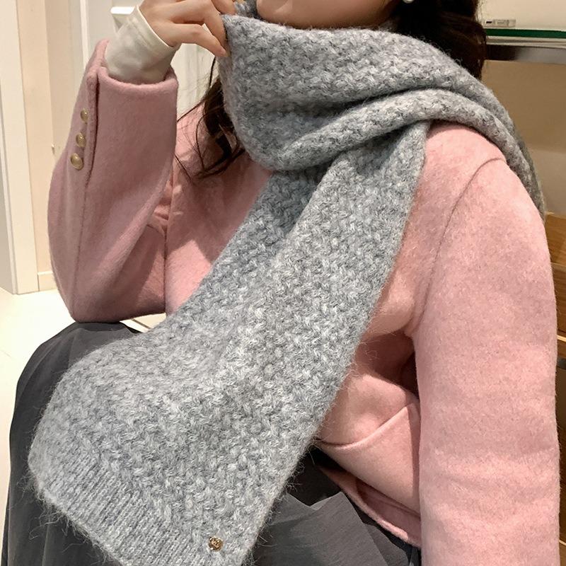 Knitted scarf with wool thread for women's autumn and winter gray thickened long male student couple scarf shawl