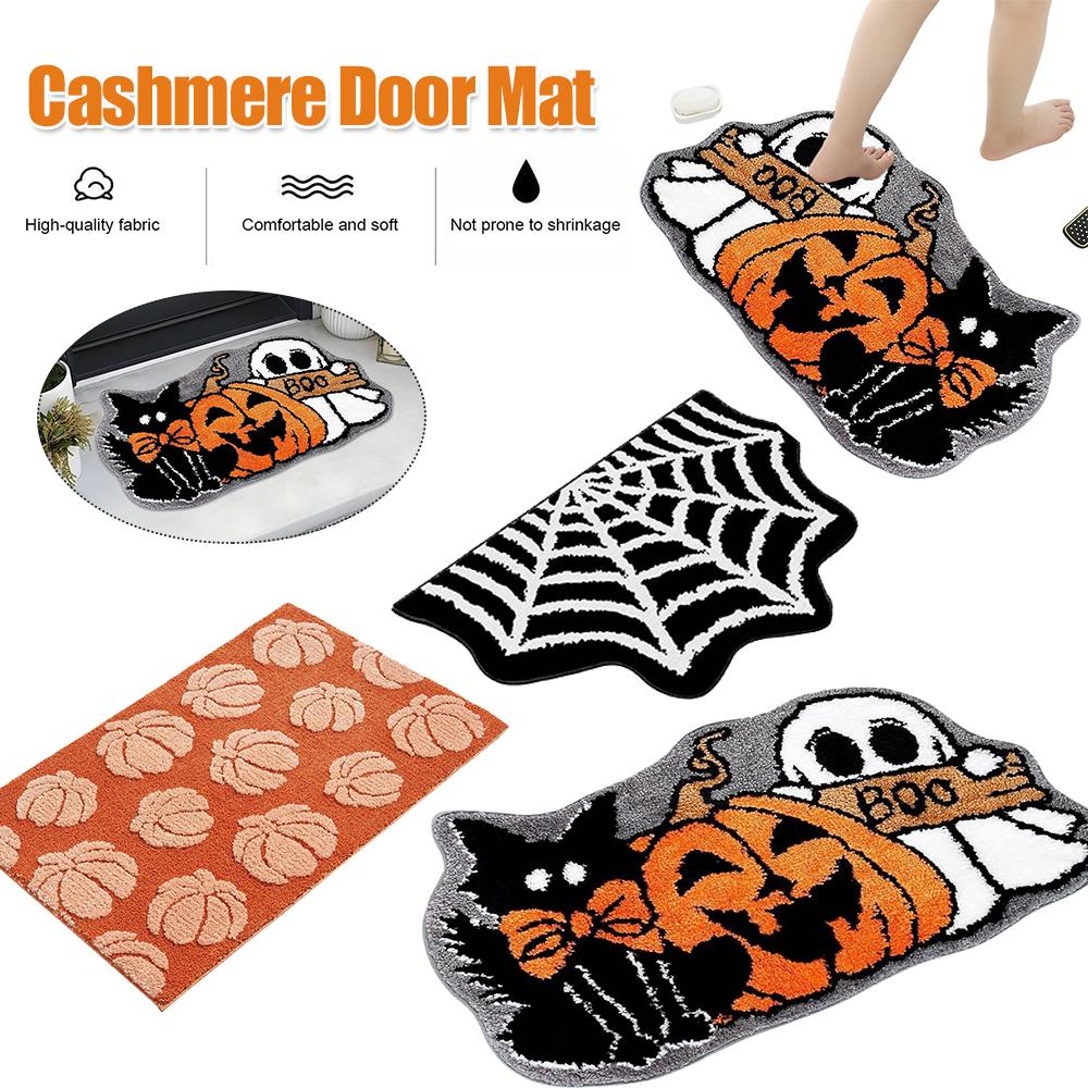 Halloween Ghost Pumpkin Cashmere Door Mat Non-slip Bathroom Mat Absorbent Microfiber Bathroom Rugs Kitchen Home Decoration
