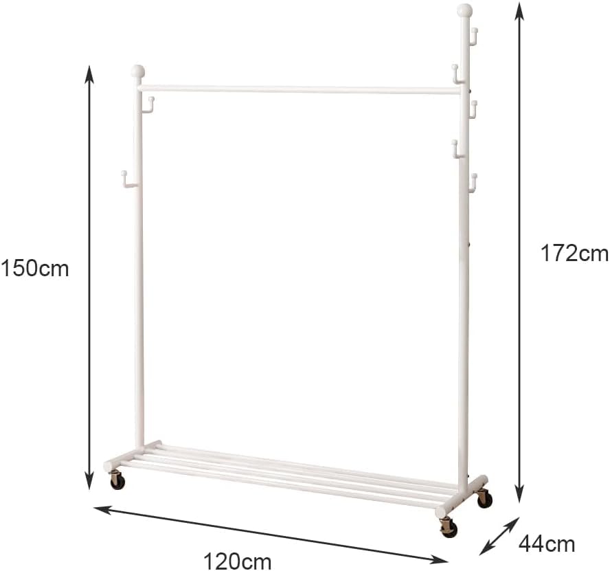 Clothes Rack with Pole Large with Easy 120cm Stylish "Regibelie" Casters, Hanger, Capacity, Space-Saving, Shelf, Assembly, Wide,