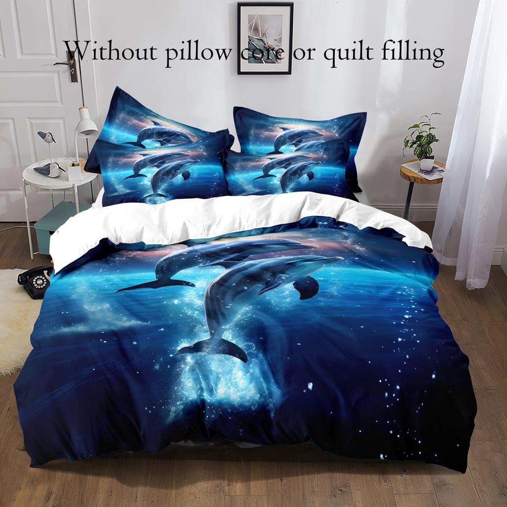3-Piece Ultra-Soft 3D Dolphin Printed Duvet Cover Set - Luxurious Comfort, Realistic Design - Perfect for Bedrooms & Guest Rooms