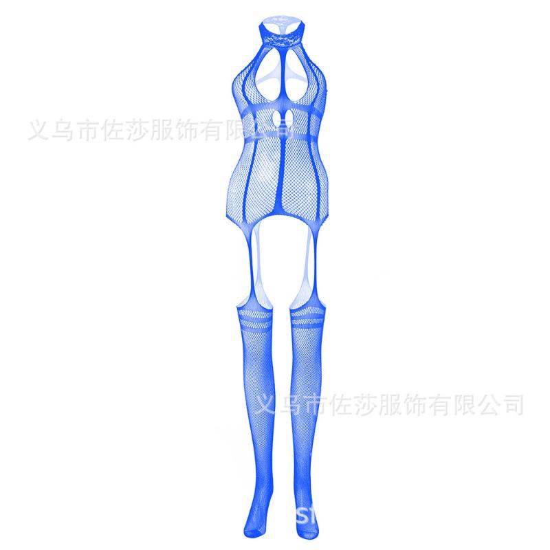 New sex underwear sexy temptation lace trimmed suspenders front hollow jacquard one-piece mesh socks