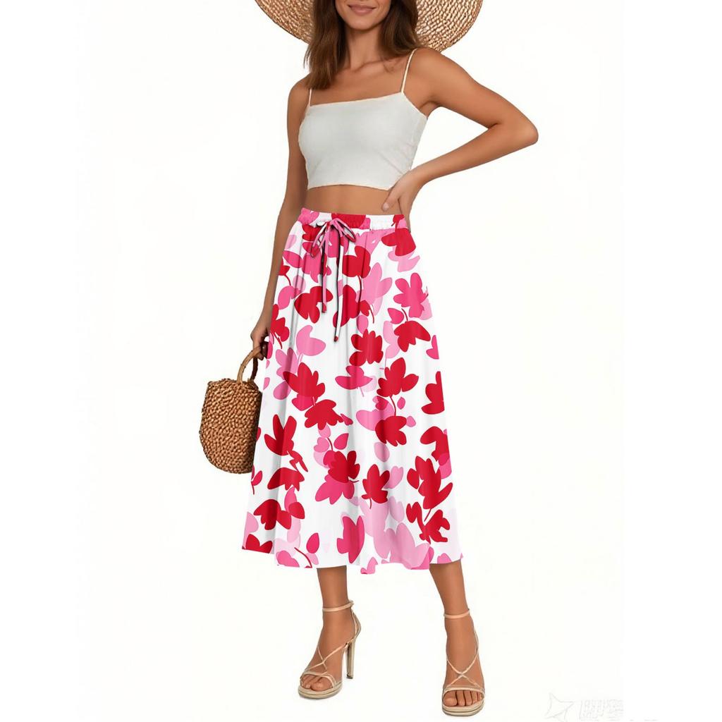 Spódnica damska Spódnica bohemy Spódnica z nadrukiem kwiatowym Casualowy temperament Spódnica z kieszeniami