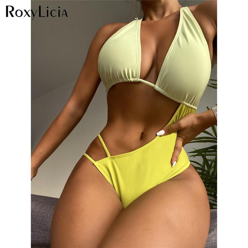 Sexy Tie Dye Asymmetric Tummy Cut Out One Piece Swimsuit Women Swimwear Female Splicing Halter Bather Bathing Suit Swim