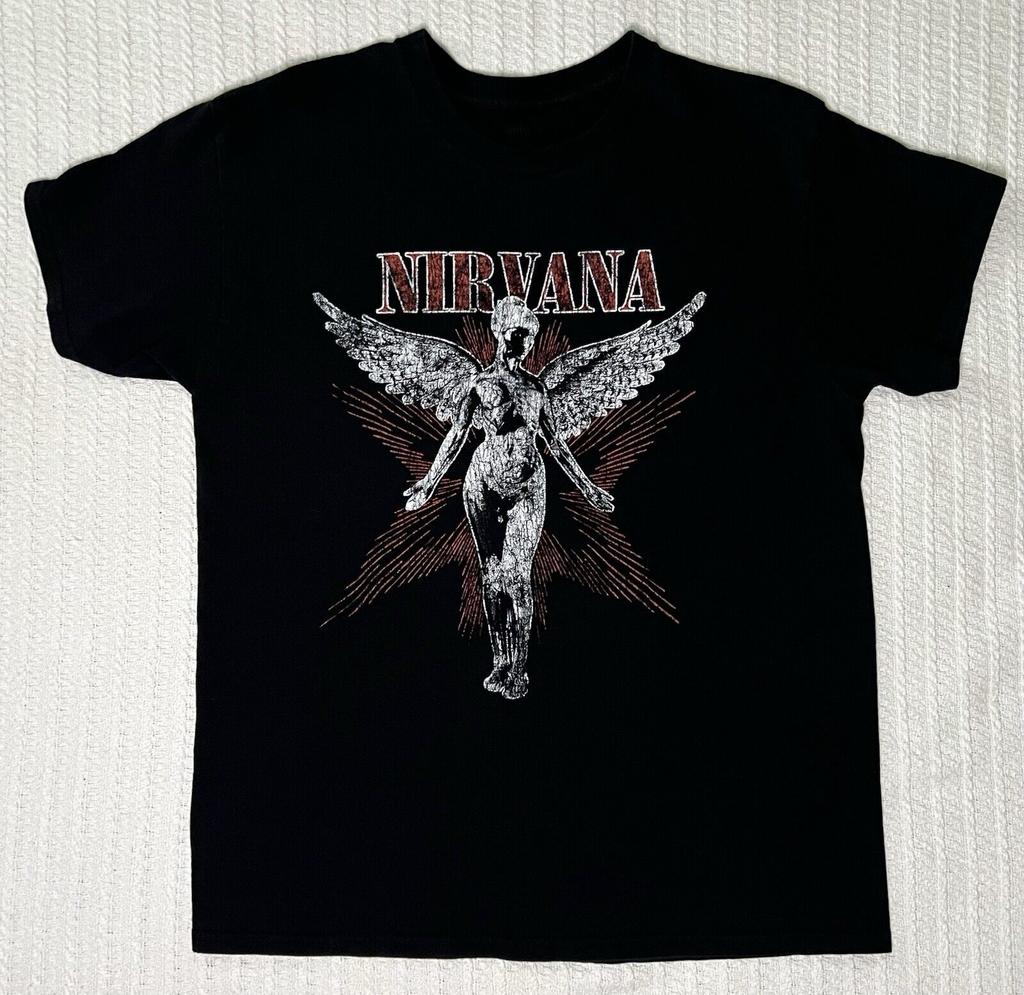 26 Nirvana In Utero T-Shirt Mens LG 21” X 28” Band Tee Black Cotton Retro 90s Unisex T-Shirt