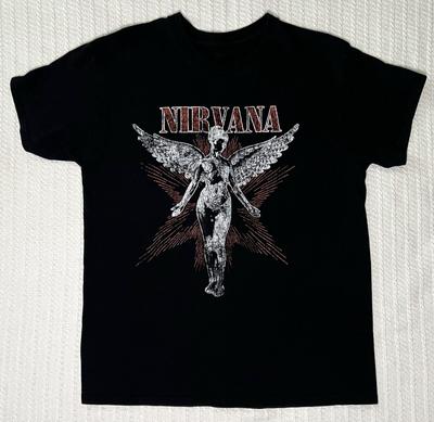 26 Nirvana In Utero T-Shirt Mens LG 21” X 28” Band Tee Black Cotton Retro 90s Unisex T-Shirt