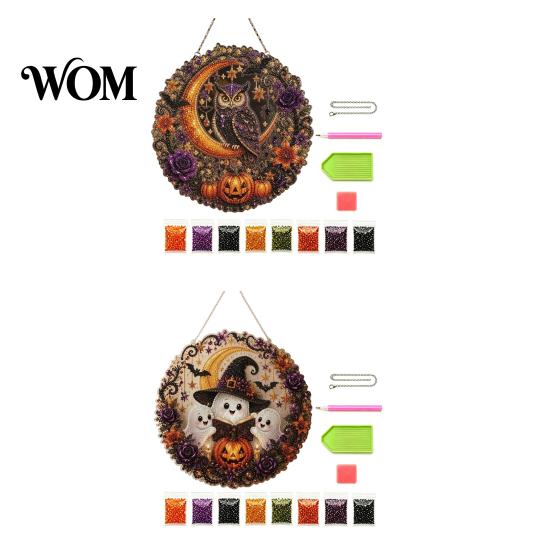 Festive Window Hanging Decorations Halloween Ghost/Owl Diamond Art Ornament Kit, Seasonal Home Decor Painting Suncatcher, DIY Pendant Gem Projects